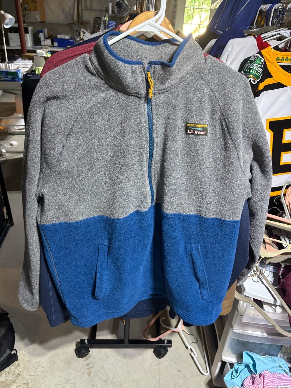L.L. Bean Two-Tone Gray and Blue Half-Zip Fleece Pullover